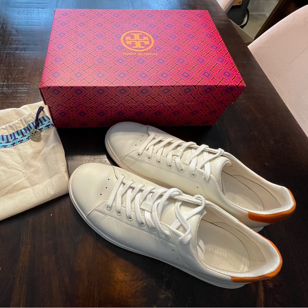 Tory Burch Howell Court Sneaker - Ivory/Orange Citrine